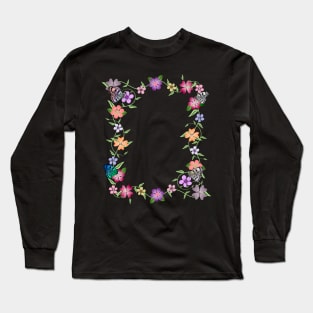 flowers tendril, floral, bloom, butterfly, insect Long Sleeve T-Shirt